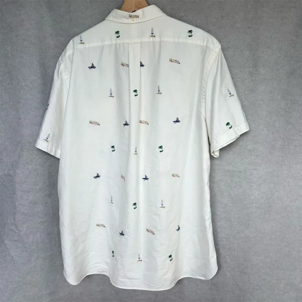 Polo Ralph Lauren Aloha Shirt Men’s XXL White Embroidered Short Sleeve Cotton